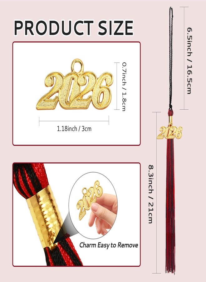 Nelisylux 2026 Tassel Graduation, Black Red Graduation Tassel, 2026 Tassel Charms for Graduations Cap Decorations, Tassels Memorial Grad Cords for College High School Graduate Hat Ceremonies Accessories - Image 2